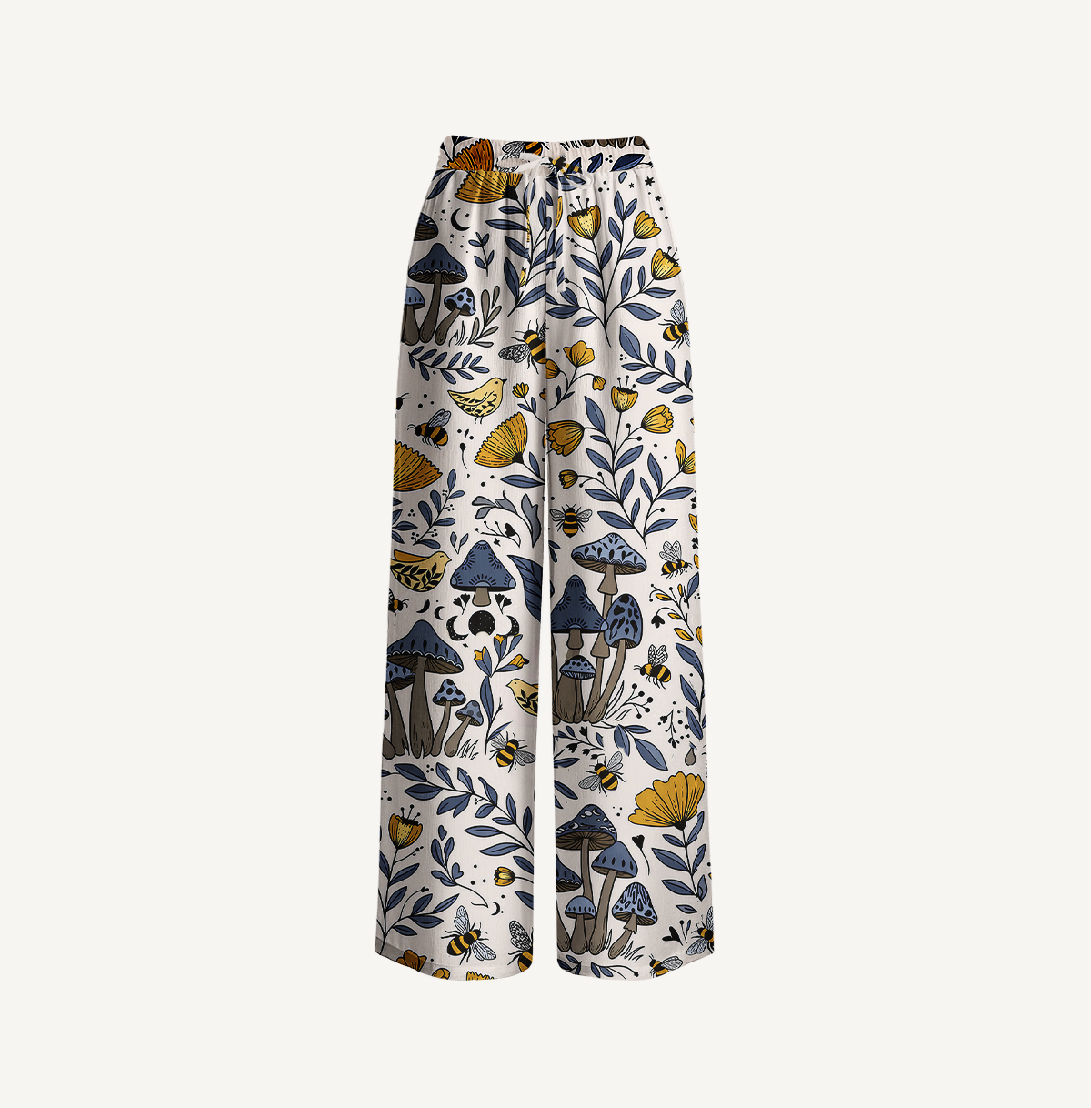 Bee Whisper Forest Print Wide Leg Tie Waist Pants With Pockets